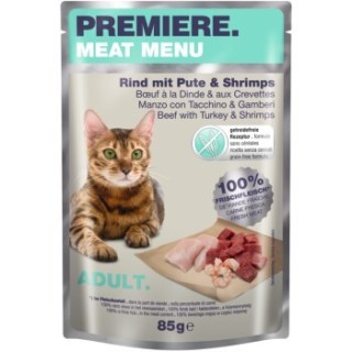 PREMIERE Meat Menu Adult Rind mit Pute und Shrimps 12x85 g