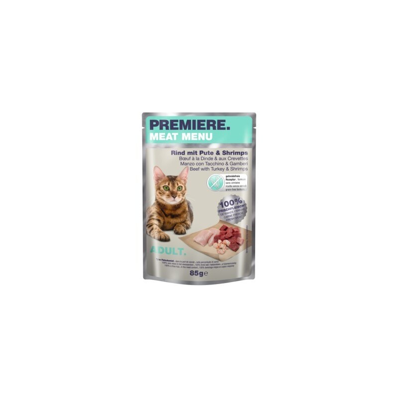 PREMIERE Meat Menu Adult Rind mit Pute und Shrimps 12x85 g