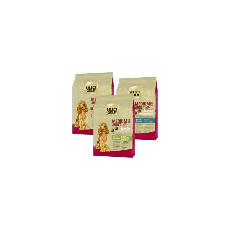 SELECT GOLD Sensitive Adult Medium Probierpaket 3x1kg Probierpaket 1, Lachs, Lamm, Ente