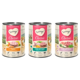 Feringa Classic Meat Menü 6 x 400 g  Mixpaket 1 (Kaninchen & Truthahn, Geflügel, Lachs & Truthahn)