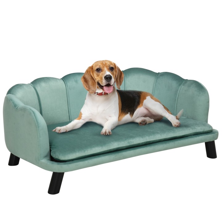 PawHut Hundesofa Haustiersofa mit Rückenlehne & Holzbeinen, weicher Bezug, Katzensofa in Grün, 98,5x60,5x35,5cm für gemütlich