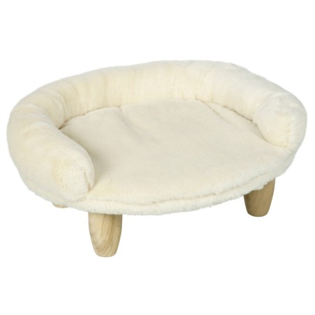 PawHut Gemütliches Haustiersofa Erhöhtes Design Hundecouch Katzensofa Flanell Creme 47x40x20cm mit Holzbeinen für Haustiere
