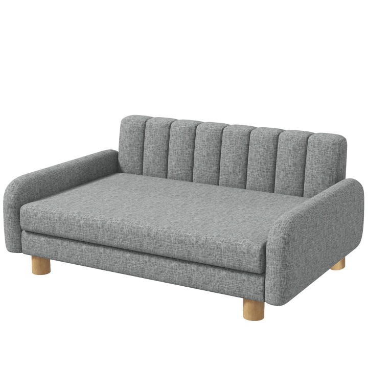 PawHut Hundebett  Bequemer erhöhter Hundesessel mit weichem Kissen, Haustiersofa für mittelgroße Hunde, Leinenimitat, Grau  A