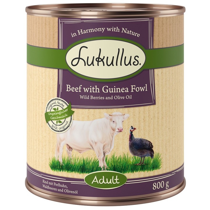 Lukullus Naturkost Adult Getreidefrei 6 x 800 g Rind & Perlhuhn