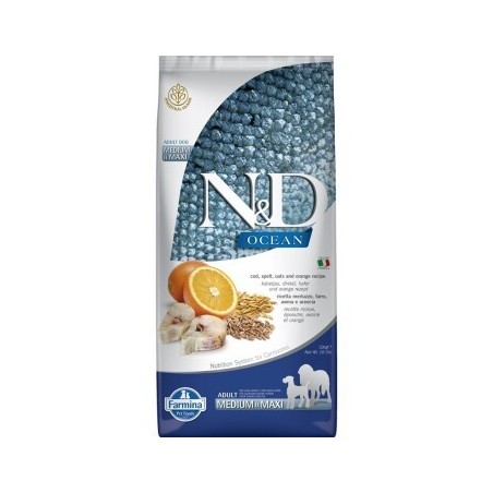 N&D Farmina Ocean Adult Medium/Maxi Kabeljau, Dinkel und Orange 12kg