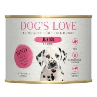 DOG'S LOVE Junior mit Rind und Karotten 6x200 g