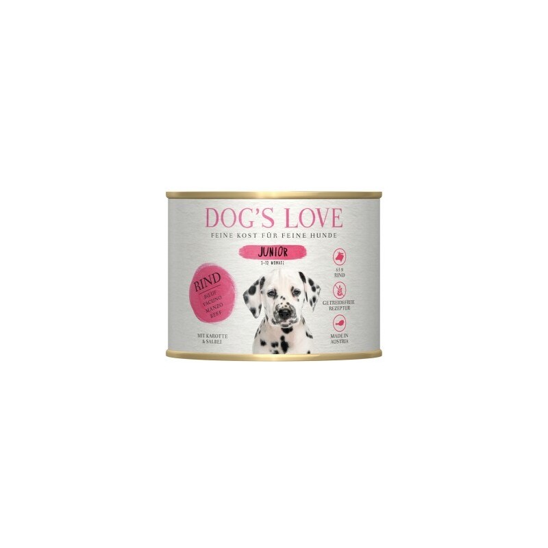 DOG'S LOVE Junior mit Rind und Karotten 6x200 g