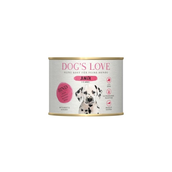 DOG'S LOVE Junior mit Rind und Karotten 6x200 g