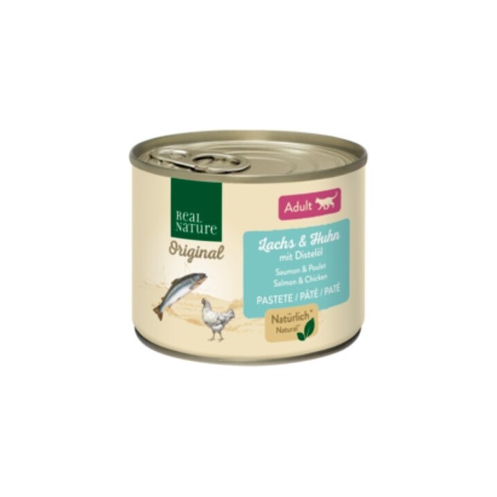 REAL NATURE Adult Lachs und Huhn mit Distelöl 6x200 g