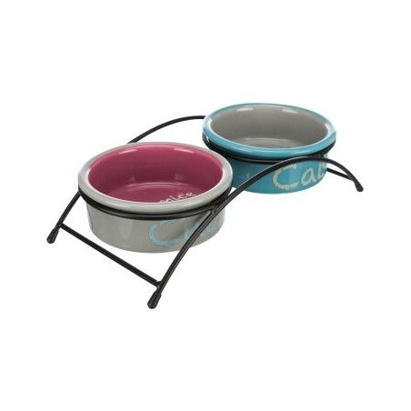 Trixie Napf-Set Eat on Feet, Keramik blau/ türkis/ grau/ rosa