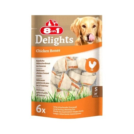 8in1 Delights Kauknochen Hähnchenfleisch im Beutel S 6 Stück