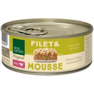 REAL NATURE Filet & Mousse Adult Huhn und Pute mit Leinöl 24x85 g
