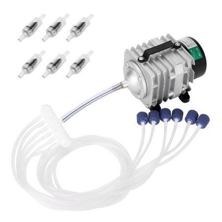 Kommerzielle Luftpumpe, 45 W, Einzelauslass, 6 Ventilverteiler für Aquarien silber