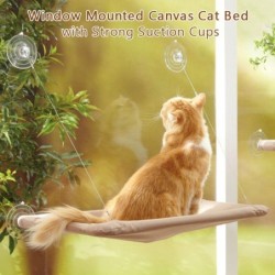 Katzenfenster-Sitzstangen-Hängematte, am Fenster montiertes Katzenbett, kühlendes, atmungsaktives Segeltuch khaki