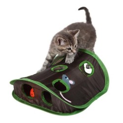 Versteckspiel-Maus-Katzenspielzeug, 9 Löcher, interaktives Haustier-Katzen-Teaser-Training mit faltbarem Glockenball bunt