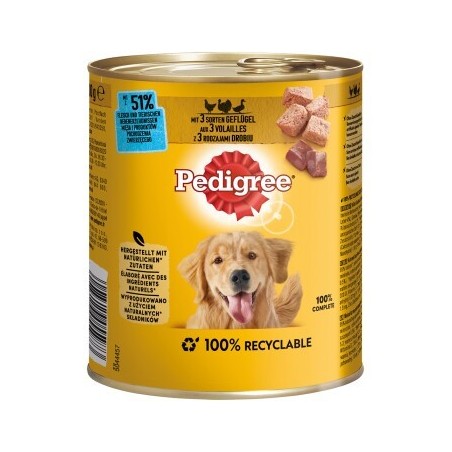 Pedigree Nassfutter Hund Adult, Classic 3 Sorten 12x800 g Geflügel