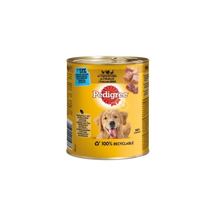 Pedigree Nassfutter Hund Adult, Classic 3 Sorten 12x800 g Geflügel