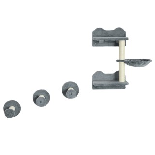 PawHut Katzen kletterwand set, Kletterwand, Katzentreppe, 4-tlg. Set, mit Kratzbaum, Hängematte, grau+cremeweiß, 40 x 28 x 73