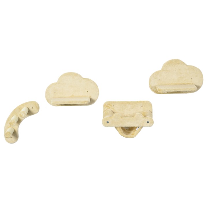 PawHut Katzen Kletterwand Set 4-teilig 3-stufige Sprossenleiter 2 Sprungplattformen Hängematte mit Plüschbezug Beige für akti