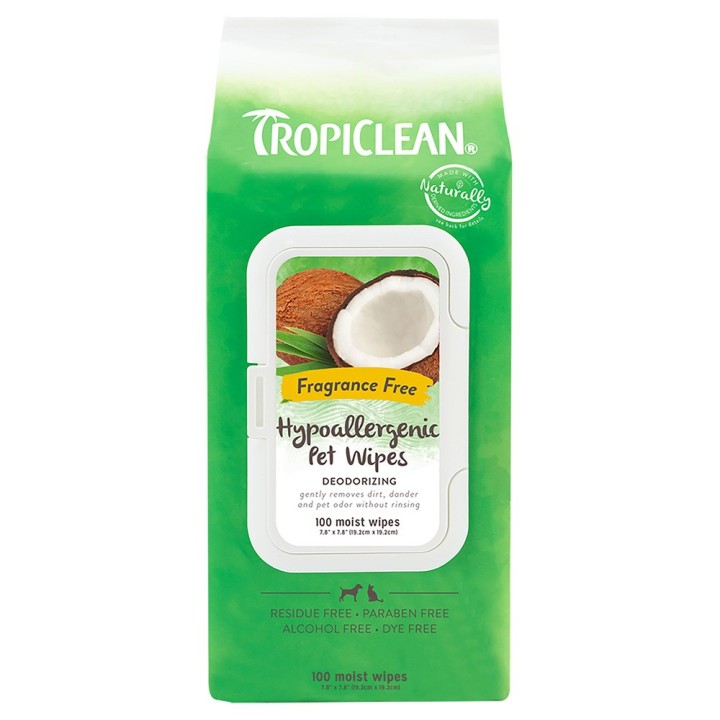 TropiClean Hypoallergenic Pflegetücher - 100 Stück