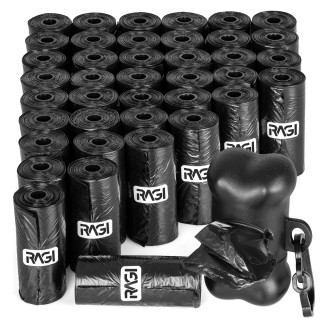 800 Kotbeutel für Hunde und Katzen, schwarze Kunststoffbeutel für Haustierabfälle, Spender mit Leinenclip schwarz