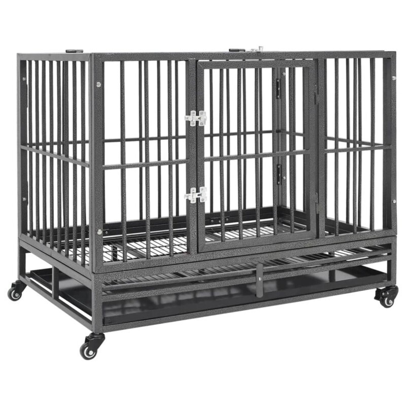 VidaXL Hundekäfig mit Rollen aus Stahl 92 cm, 62 cm, 76 cm