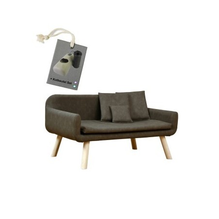 Rohrschneider Hundesofa für mittlere Hunde, abwaschbares Kunstleder taupe