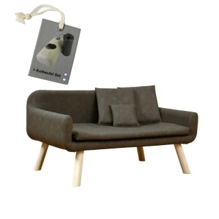 Rohrschneider Hundesofa für mittlere Hunde, abwaschbares Kunstleder taupe