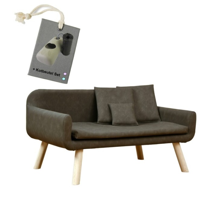 Rohrschneider Hundesofa für mittlere Hunde, abwaschbares Kunstleder taupe