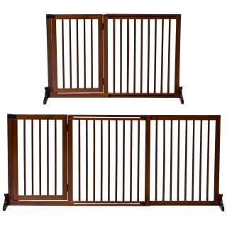 PawHut Absperrgitter  Freistehendes Hunde Türschutzgitter mit Tür, Schutzgitter aus Holz, Braun, 113-166x36x71cm  Aosom