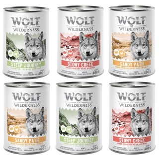 Wolf of Wilderness Adult - mit viel frischem Geflügel 6 x 400 g - Mixpaket: 2x Stony Creek, 2x Sandy Path, 2x Steep Journey