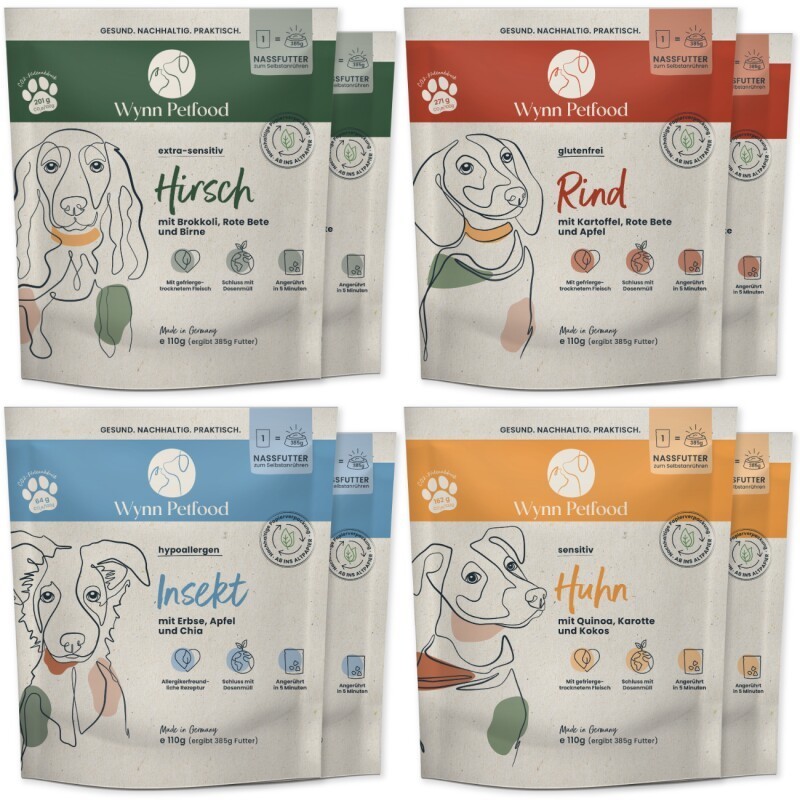 Wynn Petfood Nassfutter zum Anrühren Probierpaket 8 x 385g