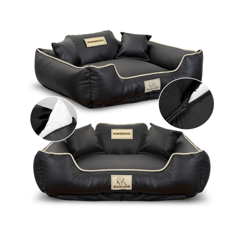 Hundebett, KINGDOG-Laufstall, ECO-LEDER, Farbe: Schwarz, abnehmbar, rutschfester Bezug, M-XL M schwarz