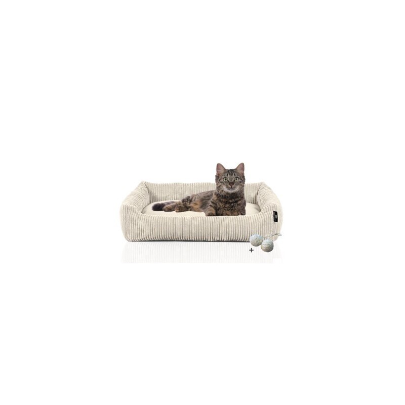 Rohrschneider ® Katzenbett waschbar mit Gratis-Beigabe, robuster Breit-Cordstoff beige