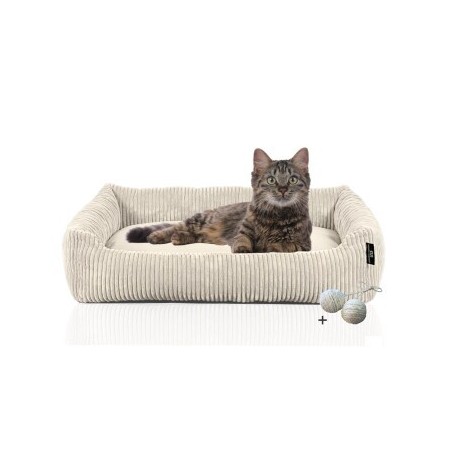 Rohrschneider ® Katzenbett waschbar mit Gratis-Beigabe, robuster Breit-Cordstoff beige