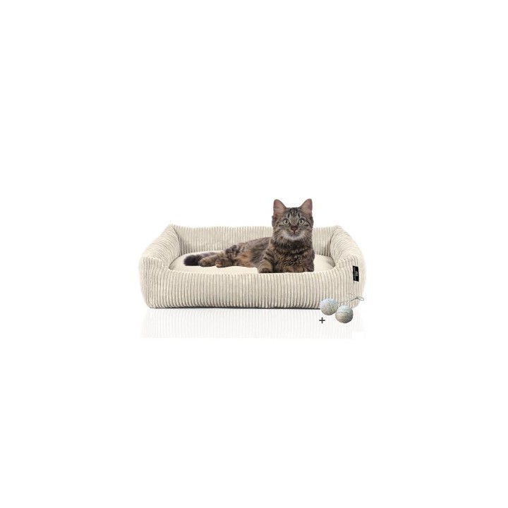 Rohrschneider ® Katzenbett waschbar mit Gratis-Beigabe, robuster Breit-Cordstoff beige