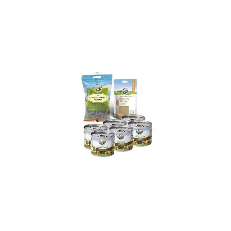 Bellfor Sparset für kleine Hunde mit Leishmaniose - Landgut-Menü 6 x 200 g + Landgut-Happen 200 g + Immun 80 g