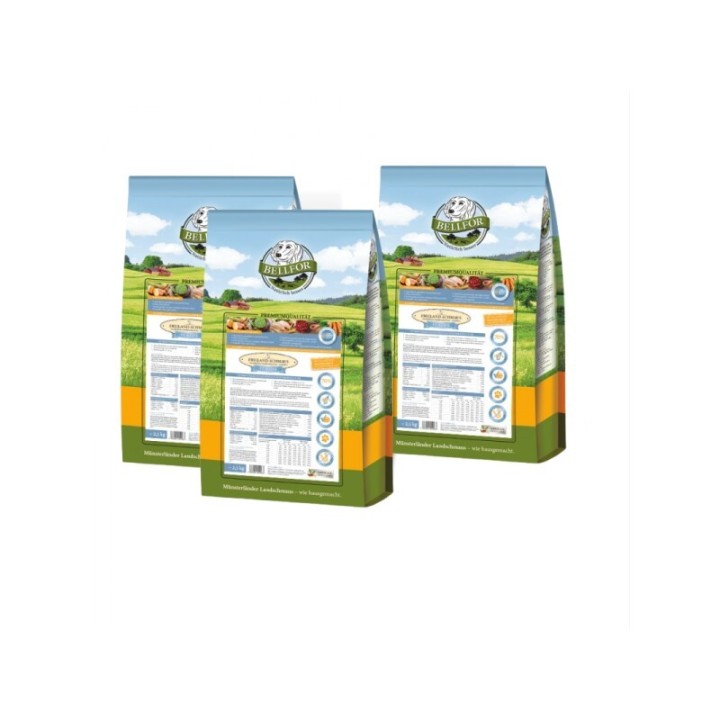 Bellfor Trockenfutter mit Huhn für Welpen und Junge Hunde - Freiland-Schmaus Junior - 2,5 kg x2 + 1 gratis
