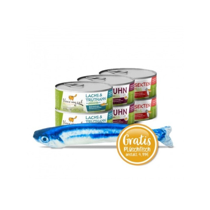 I love my cat Starter-Paket mit Katzenfutter Nass mit Huhn, Insekten, Lachs und Truthahn - 6x100g