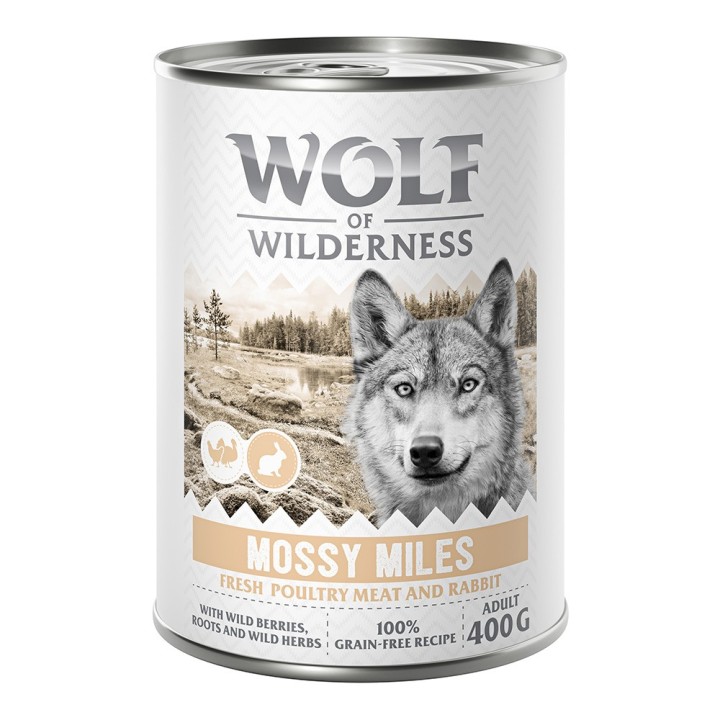 Wolf of Wilderness Adult - mit viel frischem Geflügel 6 x 400 g - Mossy Miles - Geflügel mit Kaninchen