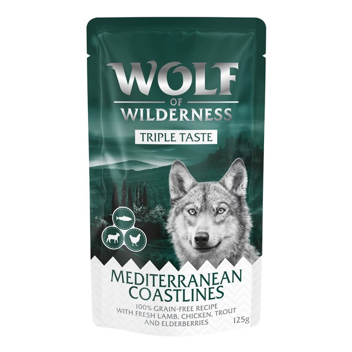 Wolf of Wilderness Adult - "Triple Taste" 12 x 125 g Mediterranean Coastlines -  Lamm, Huhn, Forelle