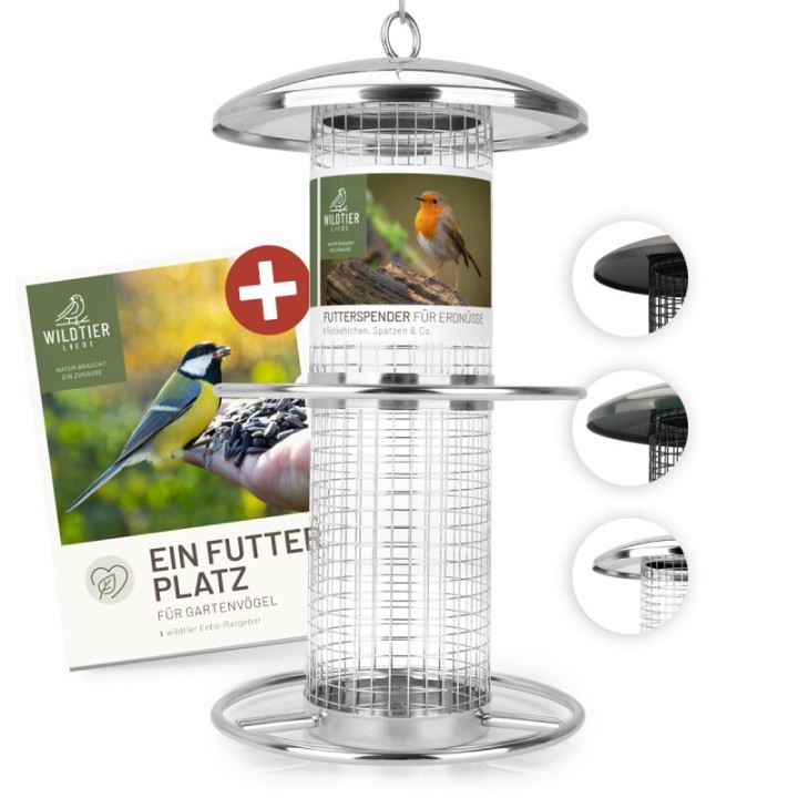 wildtier liebe Futterspender für Erdnüsse 26cm, Silber