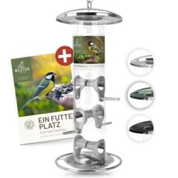 wildtier liebe Futtersäule für Samen, Körner & Kerne 35cm, Silber