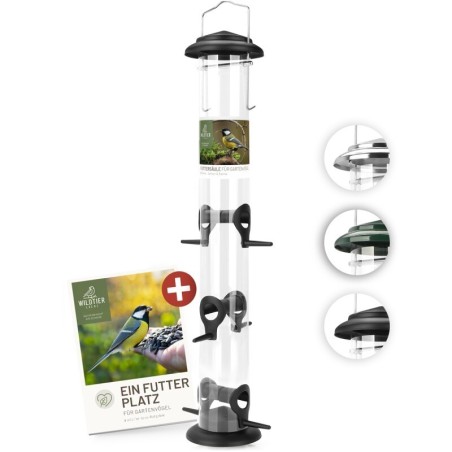 wildtier liebe Futtersäule für Samen, Körner & Kerne 52cm, Schwarz