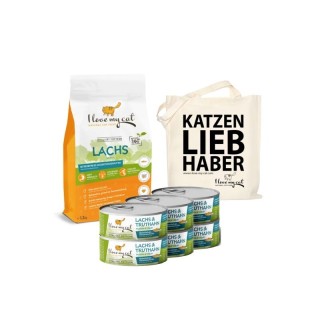 I love my cat ILMC set mit Lachs und Truthahn - Trockenfutter und Nassfutter + Jutebeutel