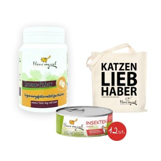 I love my cat Sparset für Katzen mit IBD - Nassfutter mit Insekten + Immun Pulver + Jutebeutel