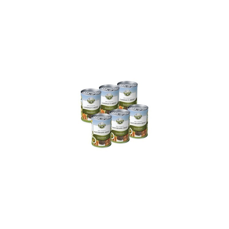 Bellfor Nassfutter auf Insektenbasis: Starter-Paket mit Landgut-Menü (3 Dosen) & Naturfarm-Menü (3 Dosen)
