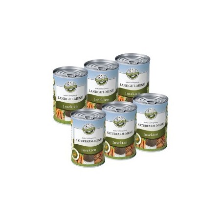 Bellfor Nassfutter auf Insektenbasis: Starter-Paket mit Landgut-Menü (3 Dosen) & Naturfarm-Menü (3 Dosen)