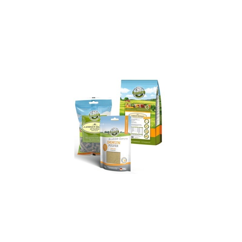 Bellfor Purinarm Set - Naturgut-Schmaus 4 kg + Immun Pulver 80g + Landgut-Happen 200g