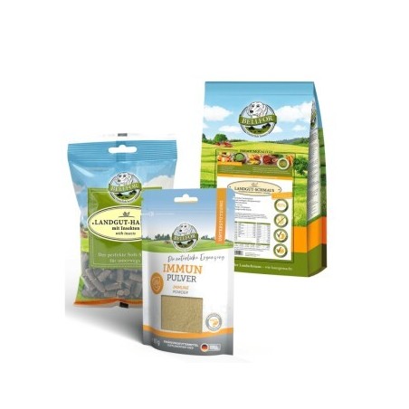 Bellfor Purinarm Set - Naturgut-Schmaus 4 kg + Immun Pulver 80g + Landgut-Happen 200g